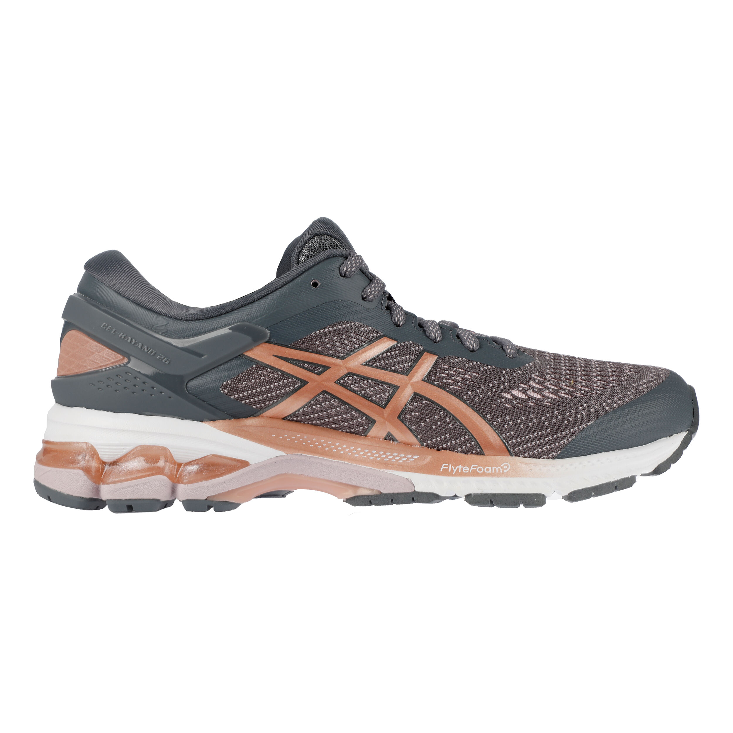 Gel Kayano 26 Stabilitatsschuh Damen Dunkelgrau Gold
