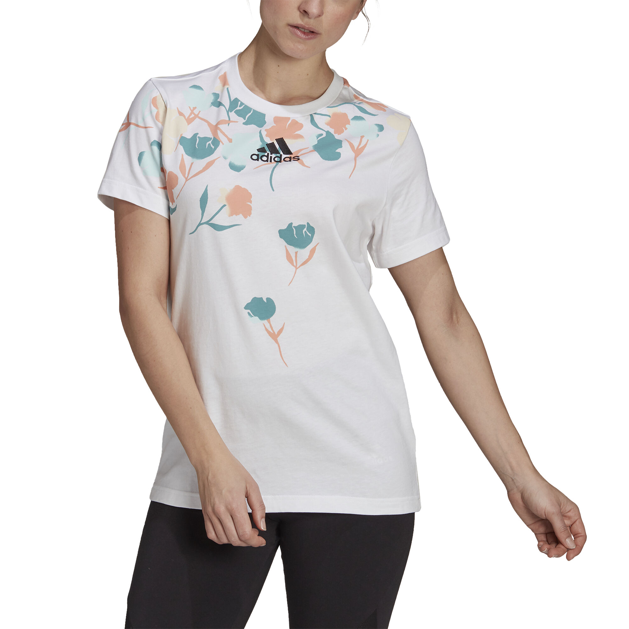 Floral BF T Shirt Damen WeiB Mehrfarbig