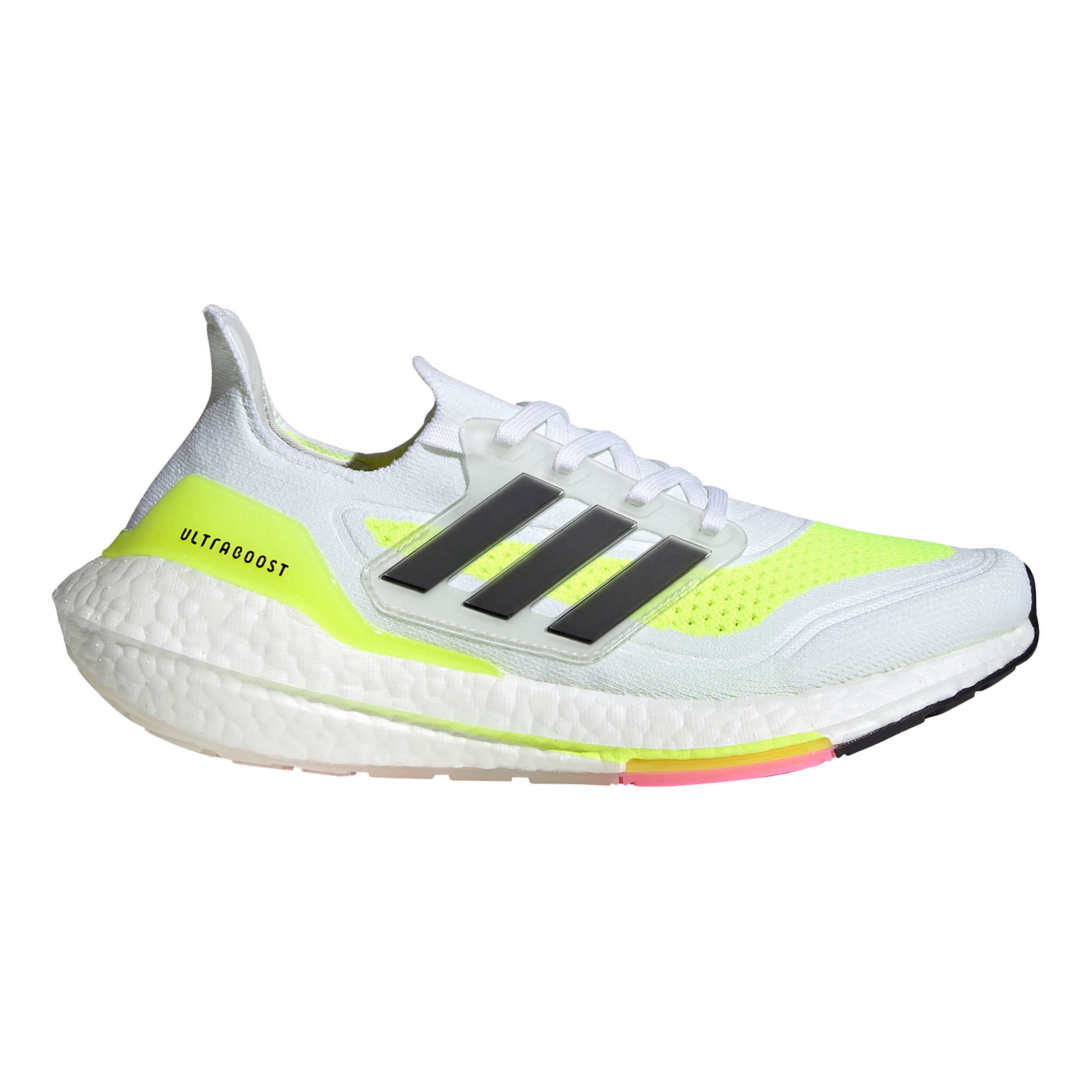 Ultraboost 21 Neutralschuh Damen WeiB Neongelb