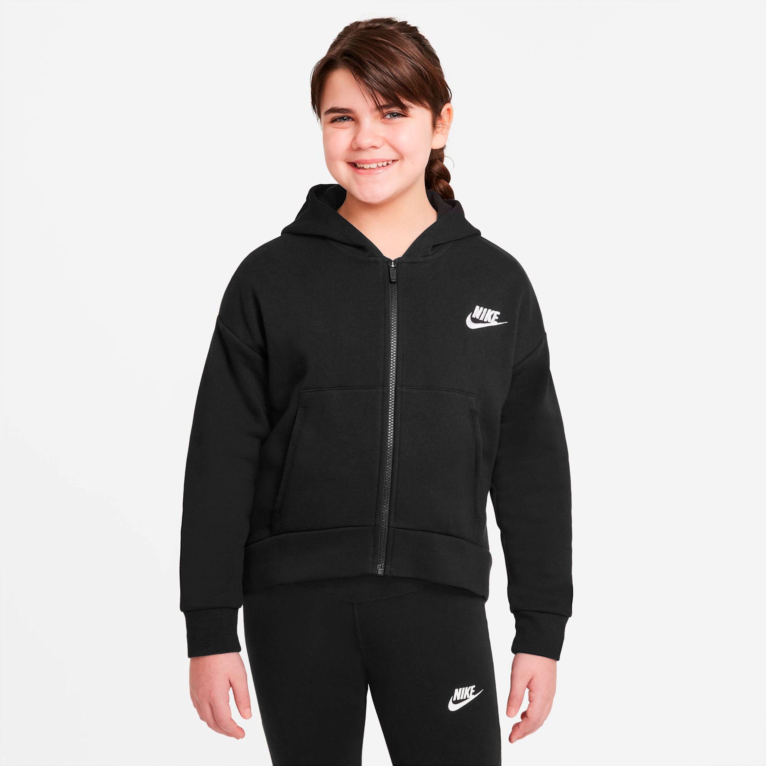 Nike Sportswear Club Fleece Sweatjacke Madchen Schwarz WeiB online kaufen Running Point DE