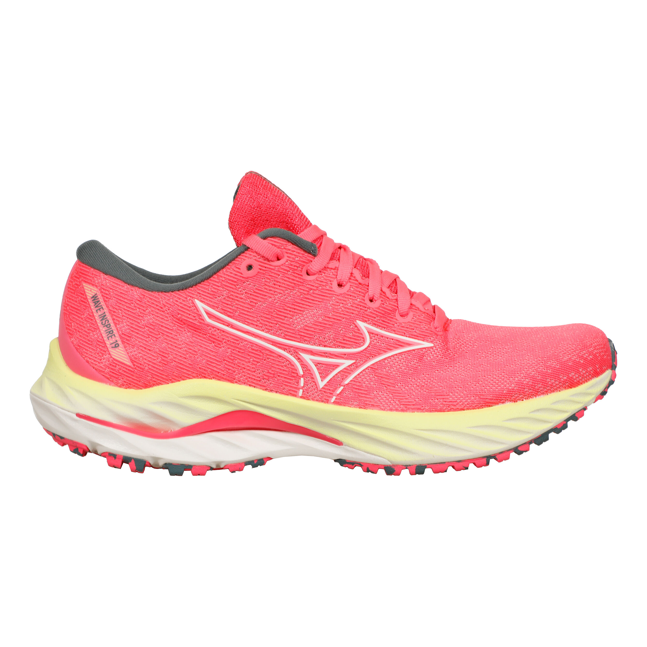 Mizuno Wave Inspire 19 Stabilitatsschuh Damen Pink Neongelb in GroBe 38 5 online kaufen Running Point DE