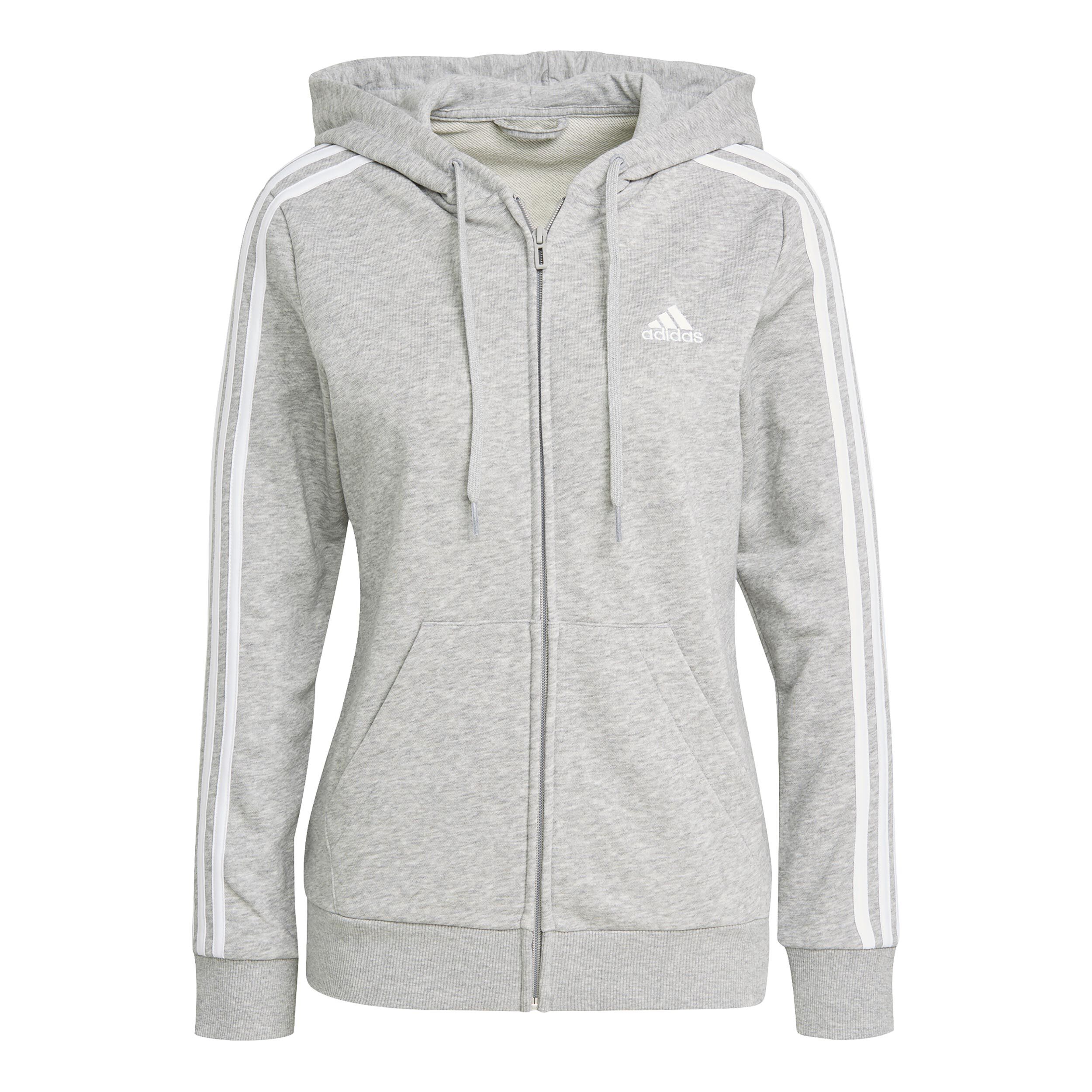 adidas 3 Stripes French Full Zip Sweatjacke Damen Grau WeiB online kaufen Running Point DE