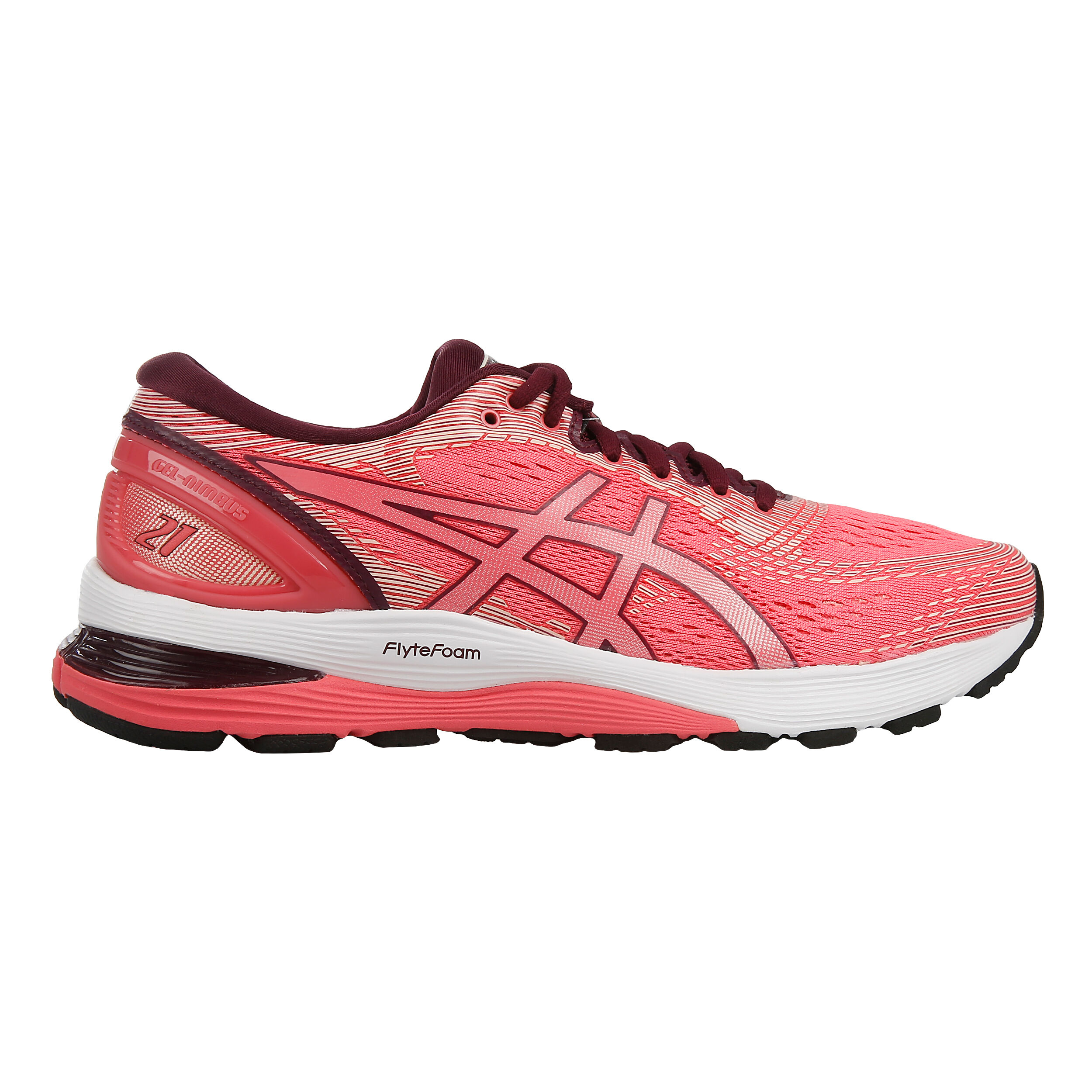 Gel Nimbus 21 Neutralschuh Damen Rosa Dunkelrot