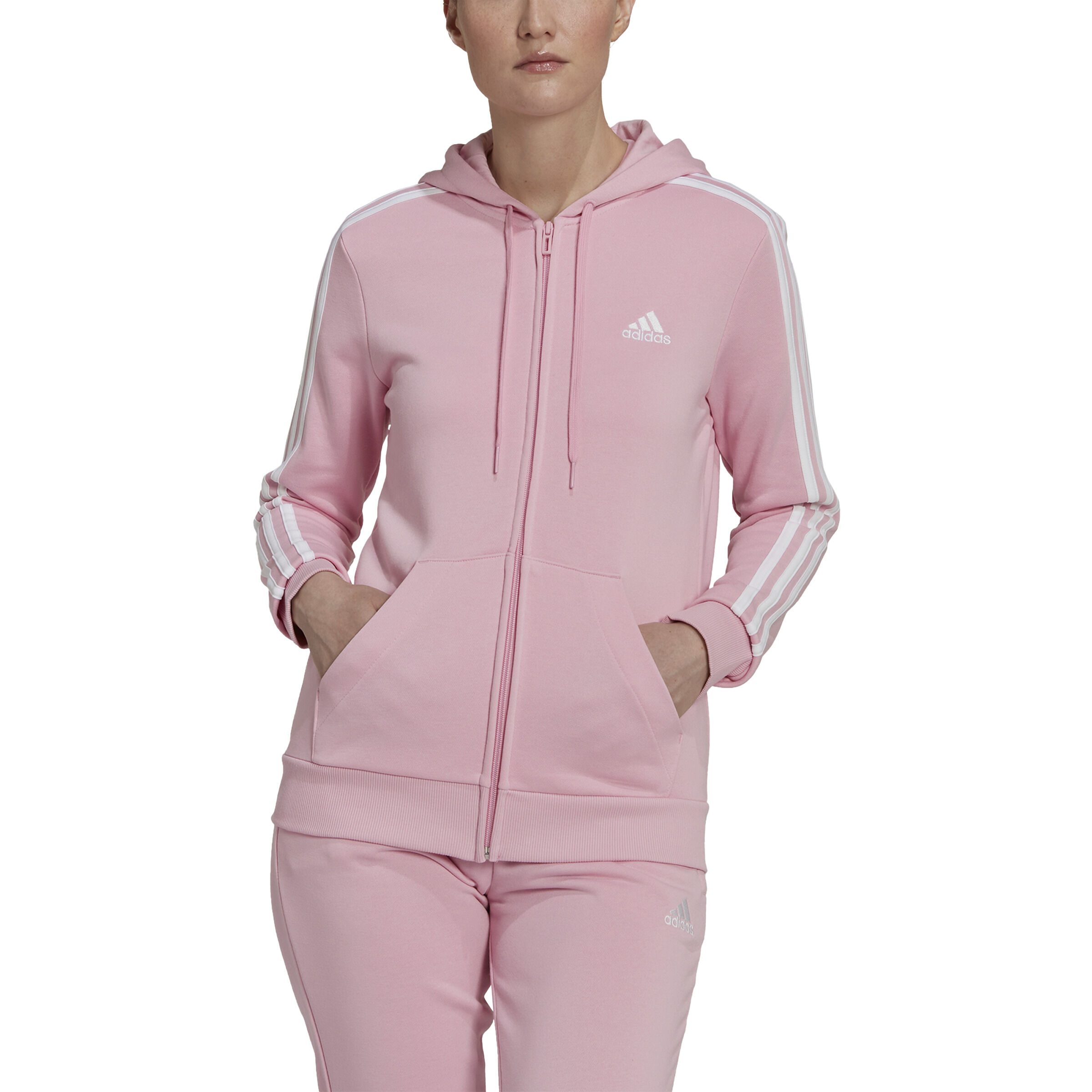 3 Stripes French Terry Sweatjacke Damen Rosa Wei
