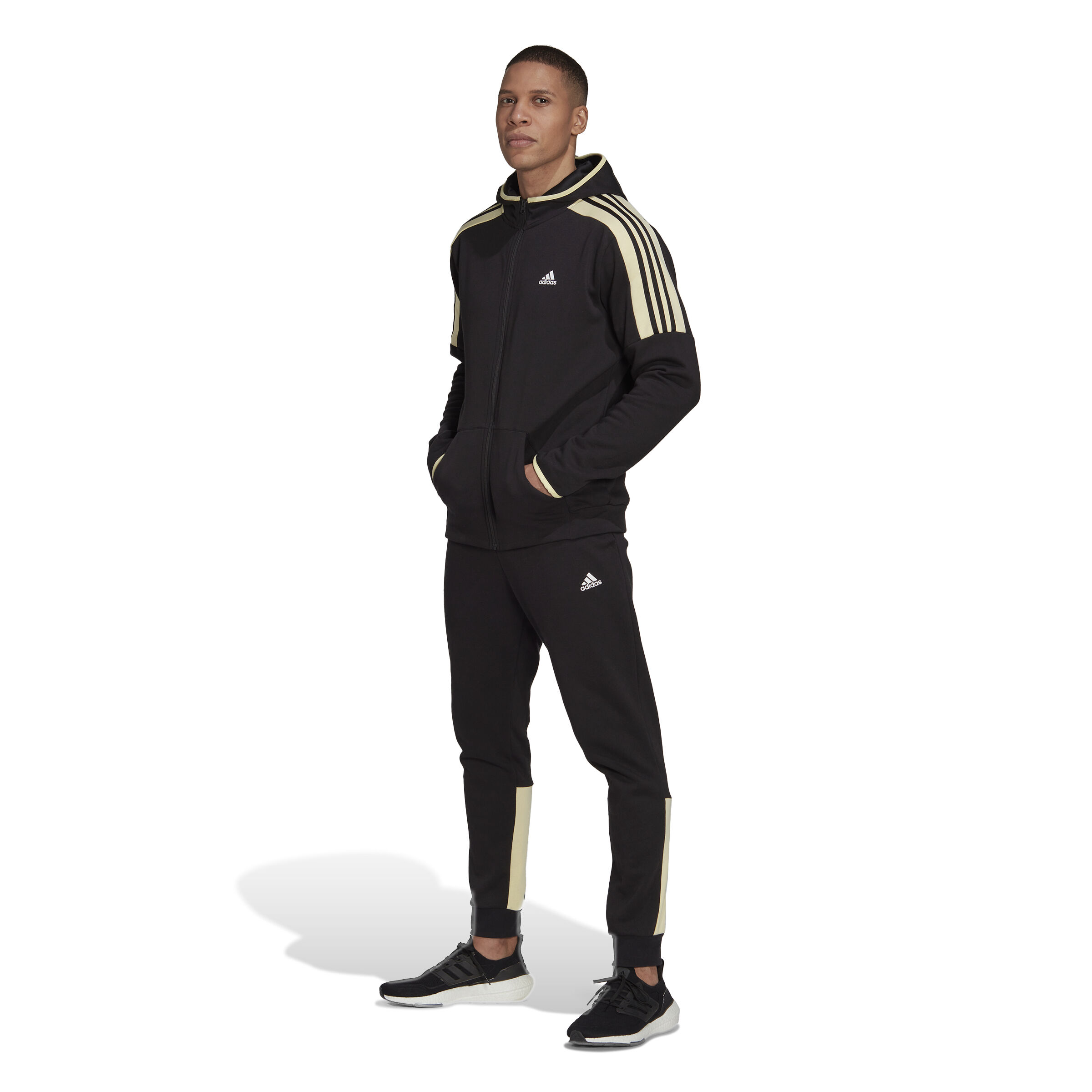 Fleece Color Block Trainingsanzug Herren Schwarz