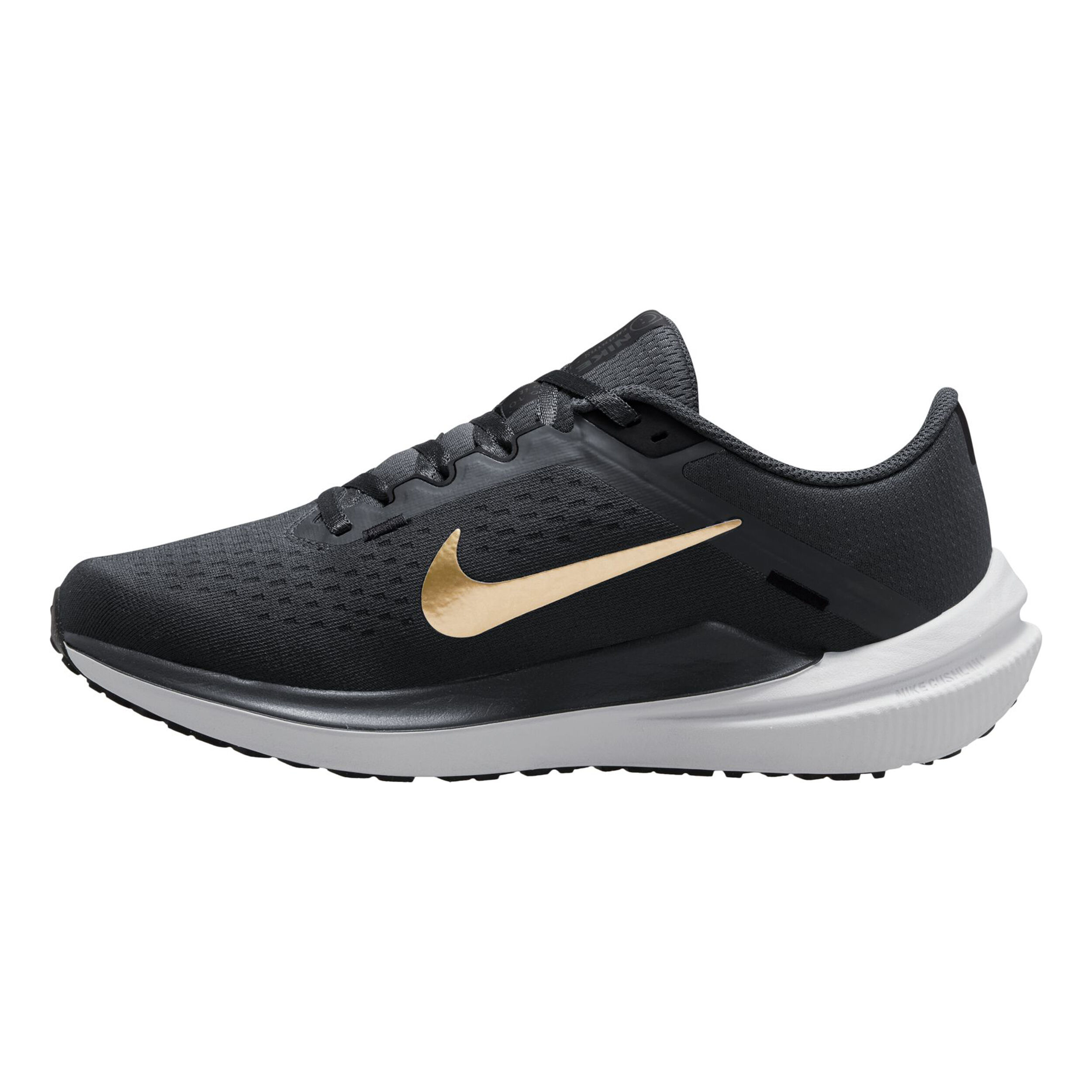 Black and gold nike running shoes discount